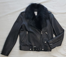 La Bete Lamb Black Lether Rider Jacket With Toscana Shearling Women's Size 8