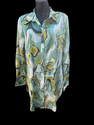 Hers And Mine Green Abstract Retro Blouse Small