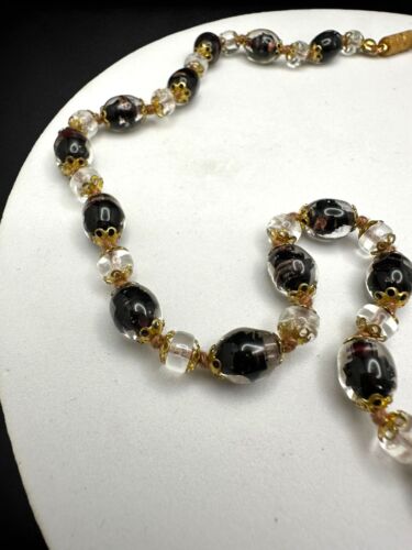Vintage 22in Venetian Murano Copper Aventurine Jet Glass Bead Hand Tied Necklace - Picture 1 of 6