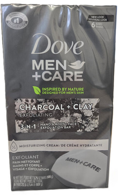 6 Pack Dove Men+Care Body + Face Bar Charcoal Clay Exfoliating Soap 3.75 oz