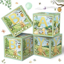 4-PCS Green Bear Baby Boxes Letters for Baby Shower Gender Reveal Decorations