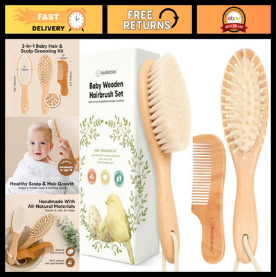 Gentle Wooden Baby Hair Brush & Comb Set - Soft Goat Bristle for Newborns & Todd