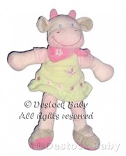 Doudou VACHE rose verte Vert NICOTOY Foulard fleur Papillon 22 cm