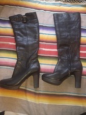 READ DESCRIPTION UGG Savioe Black Leather Sheepskin Knee-High Boots Size 8.5