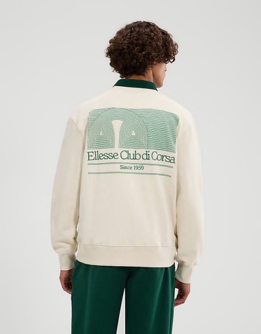 Ellesse Mens Sweatshirt Crew Neck Off White Beige Medium Club Di Corsa