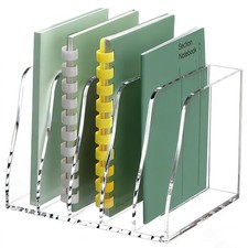 Clear Acrylic File Folder Holder 5 Vertical Compartments Desk Document Sorter