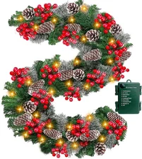 Timer 8 Mode - 9Ft by 10 Inch Prelit Christmas Garland with 50 Warm Lights,Thick