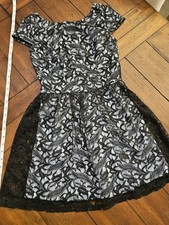 Three Pink Hearts Lace Fit  Flare Dress Women's Junior 3 Black Baby Blue Lining