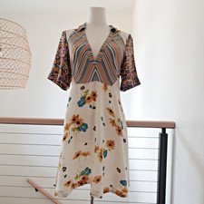 Free People Short Dress Women’s Size 4 Boho Mixed Print Floral V Neck Short