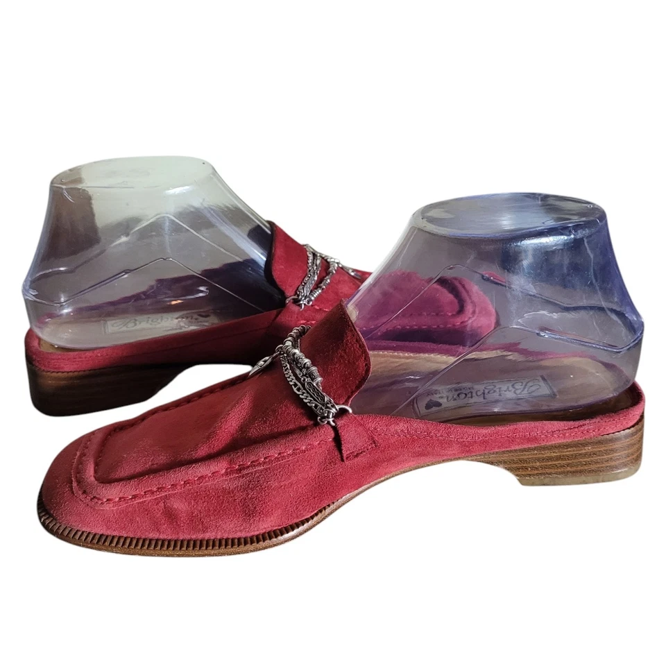 Brighton Gamuza Cuero Sin Cordones Para Mujer 7.5 Rojo Plata Dije Hecho en Italia Foto 3 de 4