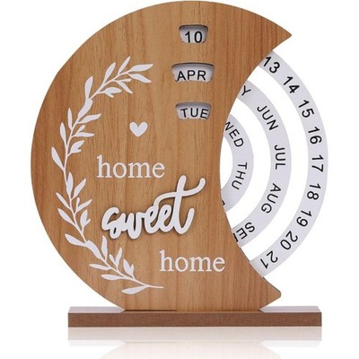 Disc Perpetual Calendar Manual Rotating Wooden Block Calendar Home