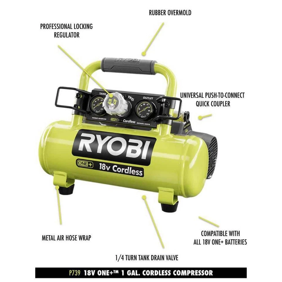 RYOBI 18V ONE+ Inalámbrico 1 Gal. Compresor de aire portátil con presión de 120 PSI Foto 3 de 4