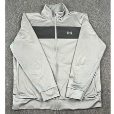 Under Armour Mens Track Jacket Gray Black Full Zip Mock Neck Loose Fit Large