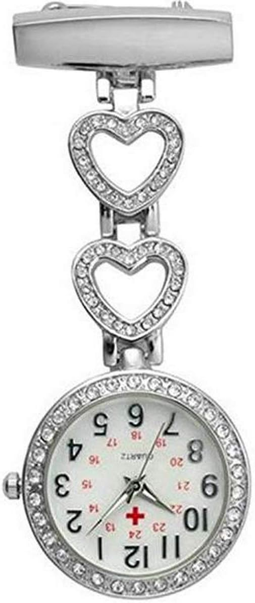 Ladies Heart Steel Nurse Doctor Tunic Brooch Quartz FOB Pocket Medical Watch
