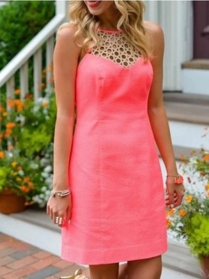 Lilly Pulitzer Larina Shift HALTER Dress 6 Pink Sun Ray GOLD METALLIC NWT $198