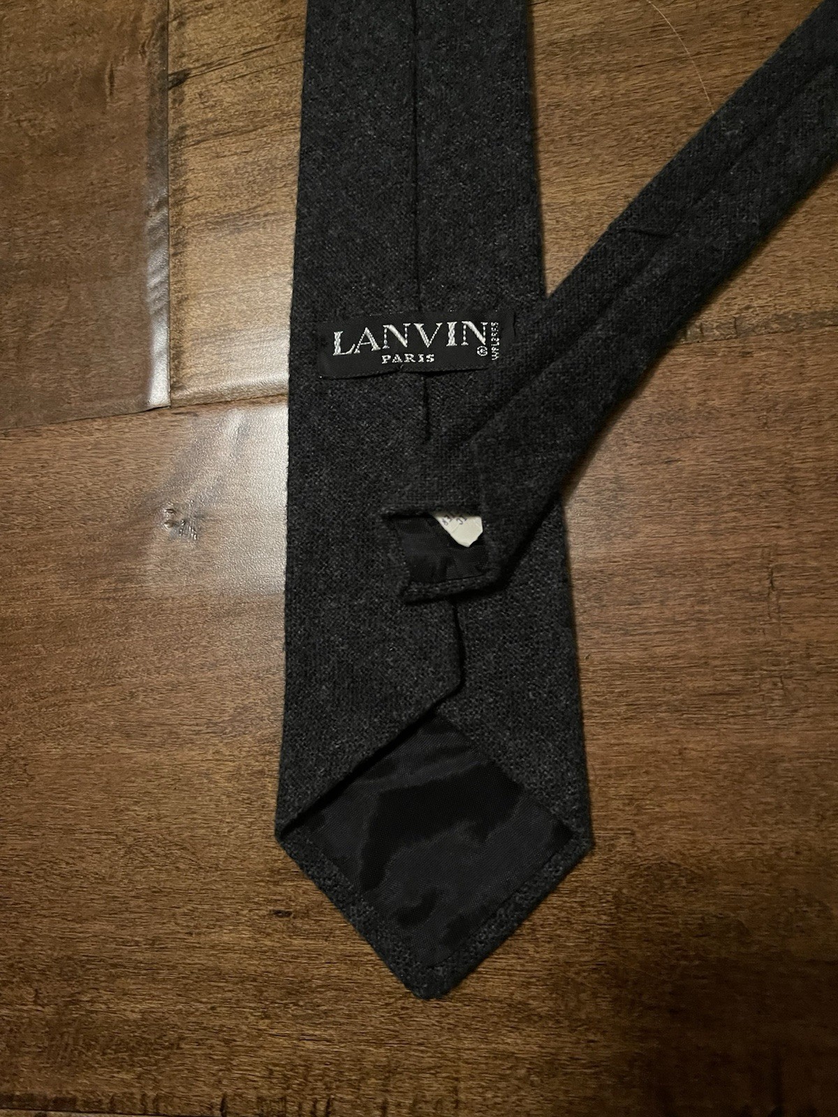 Lanvin Paris Charcoal Gray Black Wool Blend Men's Designer Neck Tie