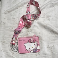 Hello Kitty Pink Fabric ID Holder with Lanyard Cartoon Pattern