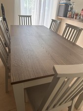 Rectangular Wood Effect Dining Table & 6 Chairs Set Brown Top White Frame