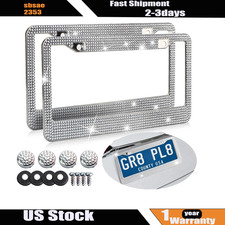 2pcs Bling License Plate Frame Glitter Crystal Sparkling Rhinestone Diamond Caps