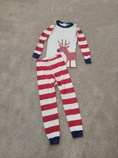 Hanna Andersson Kids Red White Reindeer Stripe Pajama Set Size 5