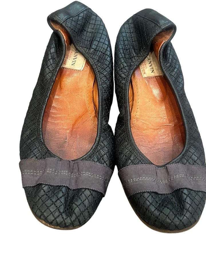 ZAPATOS PLANOS DE BALLET BAILARINA LANVIN SCRUNCH PARA MUJER CUERO NEGRO GROSGRAIN 8 Foto 3 de 4