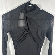 GUESS Los Angeles Black Ruched Mesh Long Sleeve Cutout Bodycon Dress