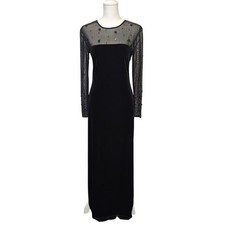 J. R. Nites Formal Black Vintage Velvet Long 90s Mesh Sequins Dress Size 8