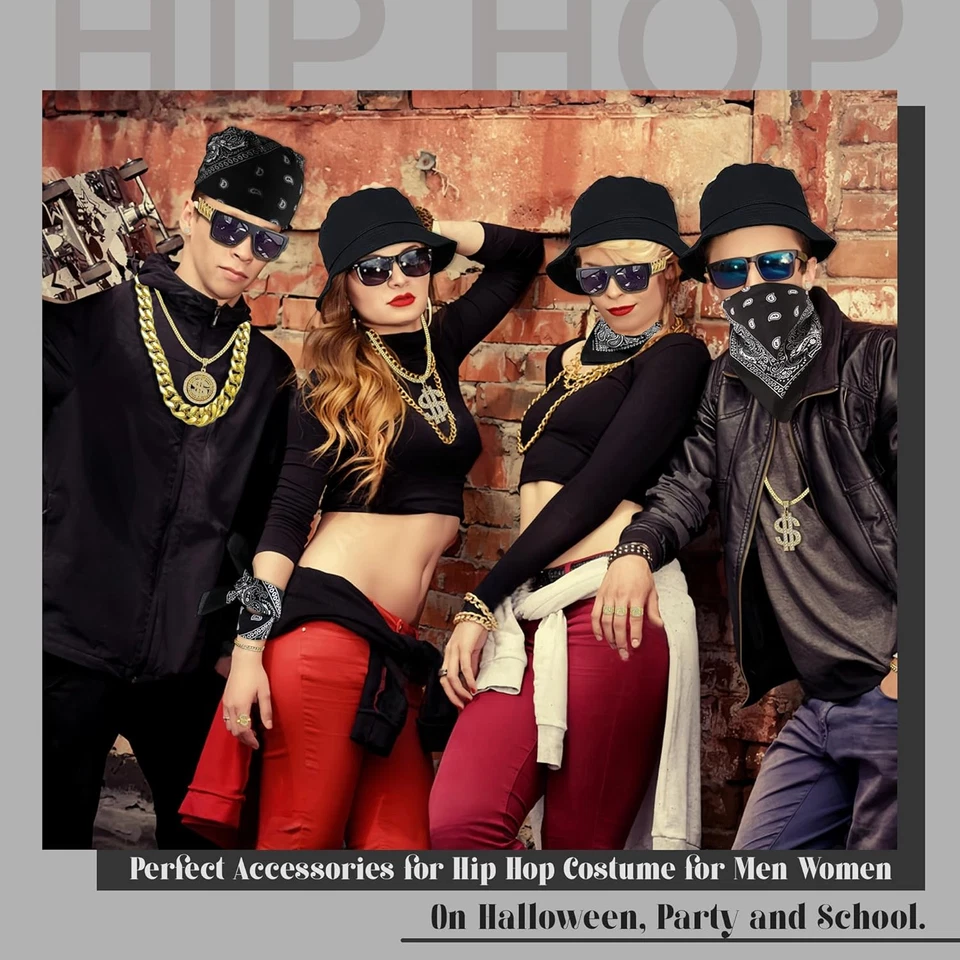 12 PIEZAS 80S 90S Accesorios Conjunto para Hombres Mujeres Hip Hop Rapero Disfraz Kit Antiguo Sc Foto 4 de 4
