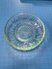 Small 5" Pressed Glass Dish 1" Tall w/ a Green Tinted Translucent Color Dessert