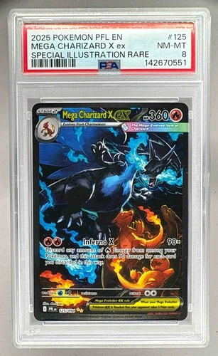 0551 Mega Charizard X ex 2025 Pokemon Phantasmal Flames #125 SIR PSA 8