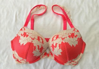Victoria's Secret Very Sexy Push-up Bra Bright Coral/Cream Lace 34D Fun Flirty