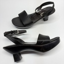 Prada Black Satin Wooden Platform Sandals Block Heel Sz 38 Y2K Vintage