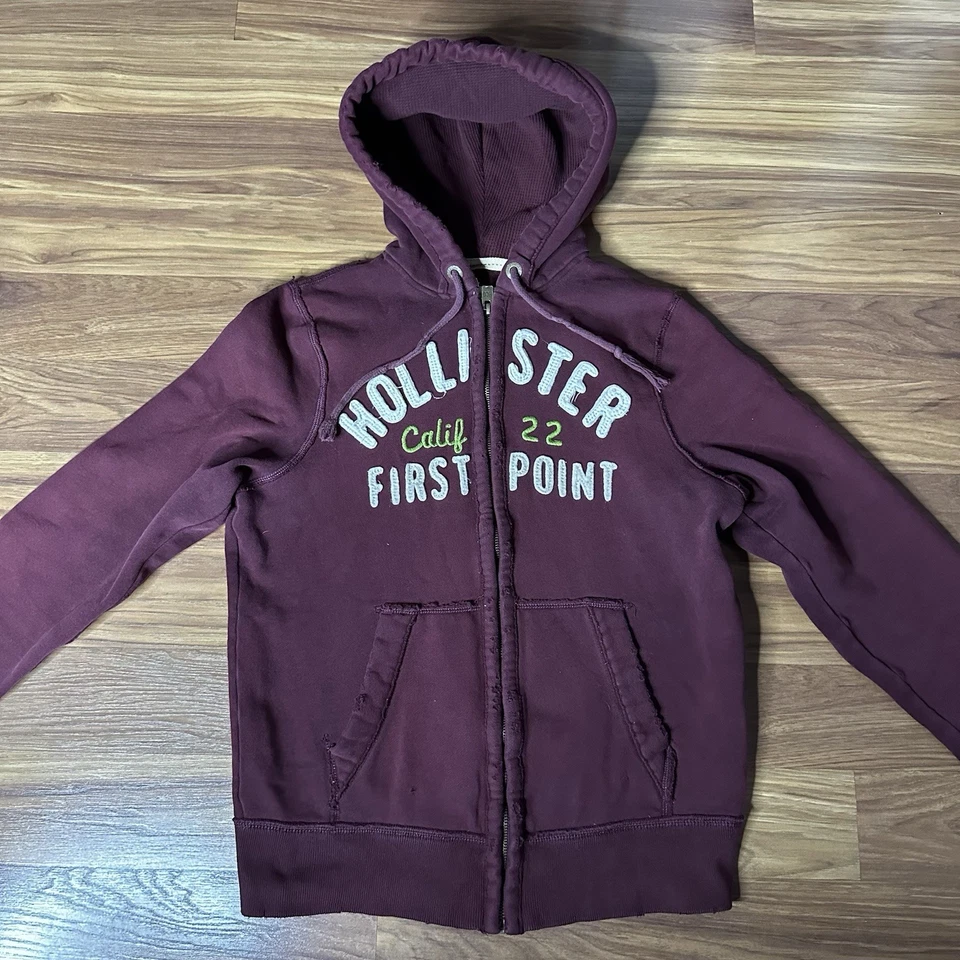 Sudadera con Capucha Hollister Vintage Y2K Para Hombre Grande Borgoña Primer Punto Surf Cremallera Completa Tejida Foto 2 de 4