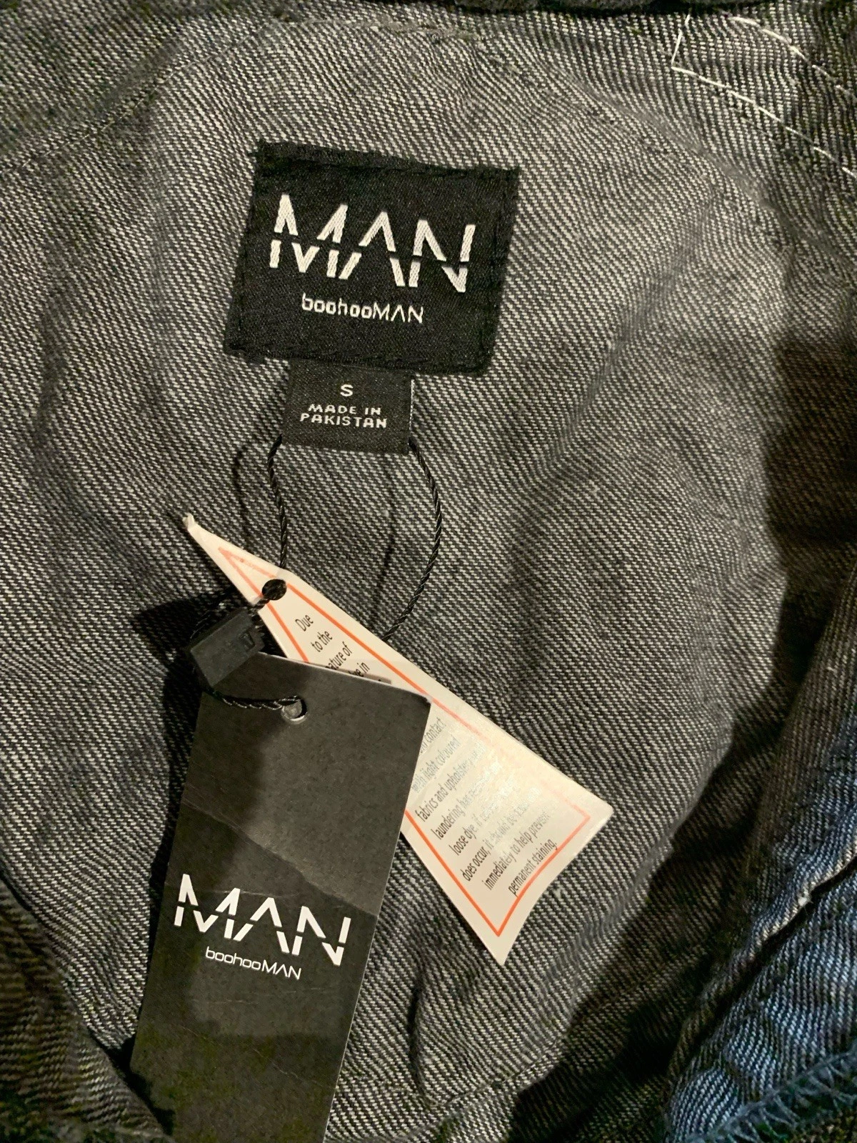 BoohooMAN Men's Y2K Boxy Denim Moto Appliqué Biker Jacket Size S NWT image 10