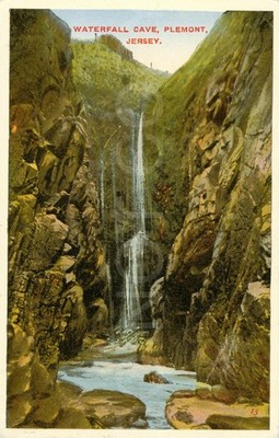 Künstlerische Vintage Postkarte Wasserfall Höhle Jersey