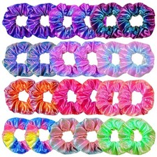 24Pcs Hair Scrunchies for Girls Shiny Metallic Cute Rainbow Colors
