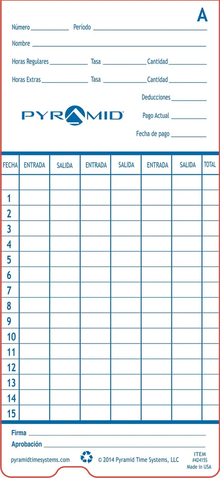 Pyramid 42415SMB 1,000 Count Spanish Language Genuine Time Cards for 2600 & 2... - Image 4 of 4