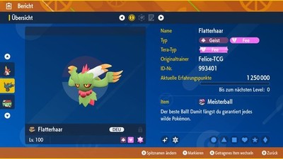   Shiny Flatterhaar |  Lvl 100  | Max6IV/DV | Pokemon Karmesin|Purpur  