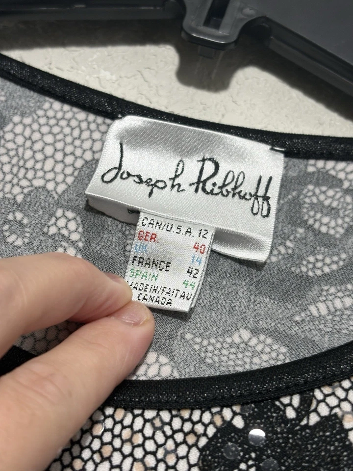 Blusa Top Joseph Ribkoff Para Mujer 12 Negra Floral Encaje Lentejuelas Transparente Manga Larga  Foto 3 de 4