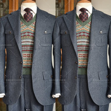 Winter Autumn Men's Tweed Safari Jacket Warm Hunting Outdoor Suit Wool Coat