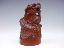 Japanese Boxwood Hand Carved Japanese Netsuke Curly Dragon Twine Body #11282504