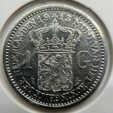 1913 Netherlands 1 One Gulden Silver Coin - Very Fine - Wilhelmina