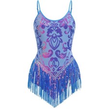 NWOT Sequin Fringe Bodysuit Sparkly Tassel Dance Rave Costume XS