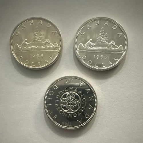 Canada Silver $1 Coins 1964, 1965, 1966 Uncirculated Lot of 3