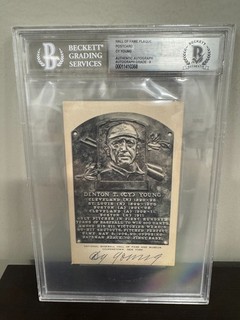 Cy Young Signed HOF Plaque Postcard Artvue Type 1 Graded Beckett BGS Auto 9 RARE