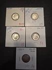 5 Uncirculated 1954 Silver Roosevelt Dimes. All Mints