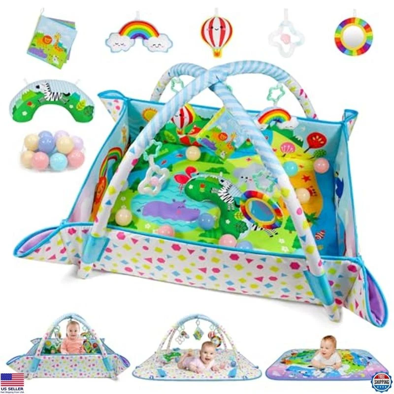 Dr.Rapeti Animal Planet Baby Play Gym Mat with Ball Pit for Tummy Time & Skills
