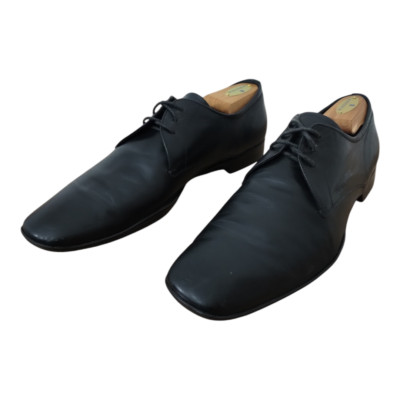 PRADA Men's Square-Toe Leather Derby Formal Dress Shoes Size 9.5 Black DNC 098