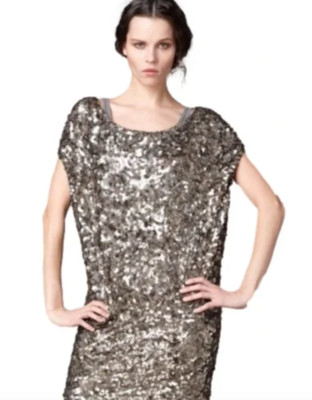Vince Gold Sequin Embellished Gatsby Party Dress L Midi Cocktail $485 New- Q4