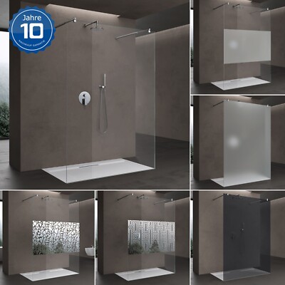 doporro Duschabtrennung Duschwand für Dusche Walk-in 2 Haltestange ESG 10mm NANO